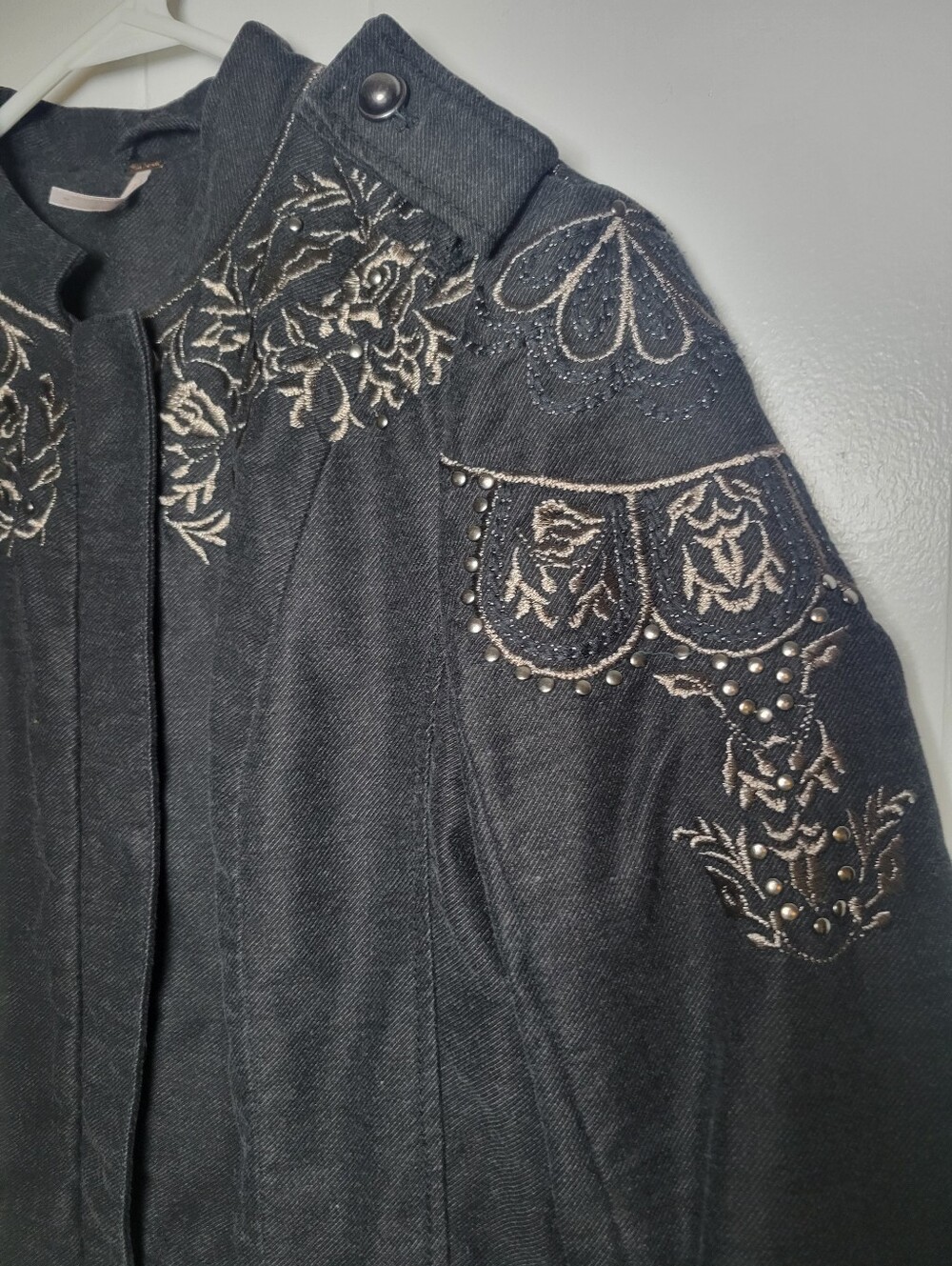 Free People Sergeant Coat Embroidered Charcoal Gray Military Zip Button Jacket 4 - Picture 9 of 16